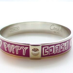 Vintage Coach Poppy silver-tone and magenta enamel bangle bracelet